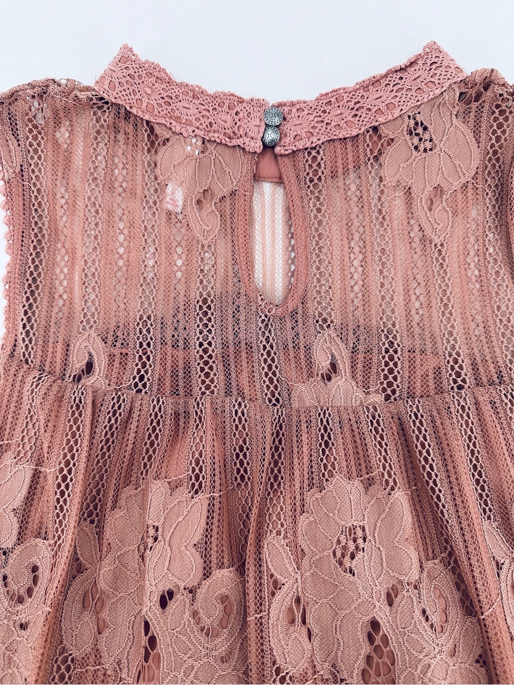 Romantic Floral Lace Babydoll Mini Dress XXL Dusty Rose Scalloped Boho - Picture 4 of 11